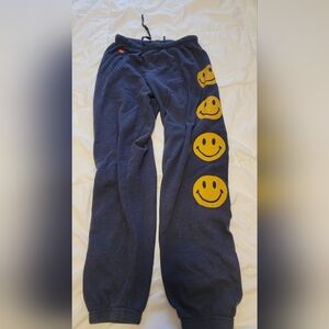Aviator Nation Blue Sweatpants with Yellow Smiley Faces